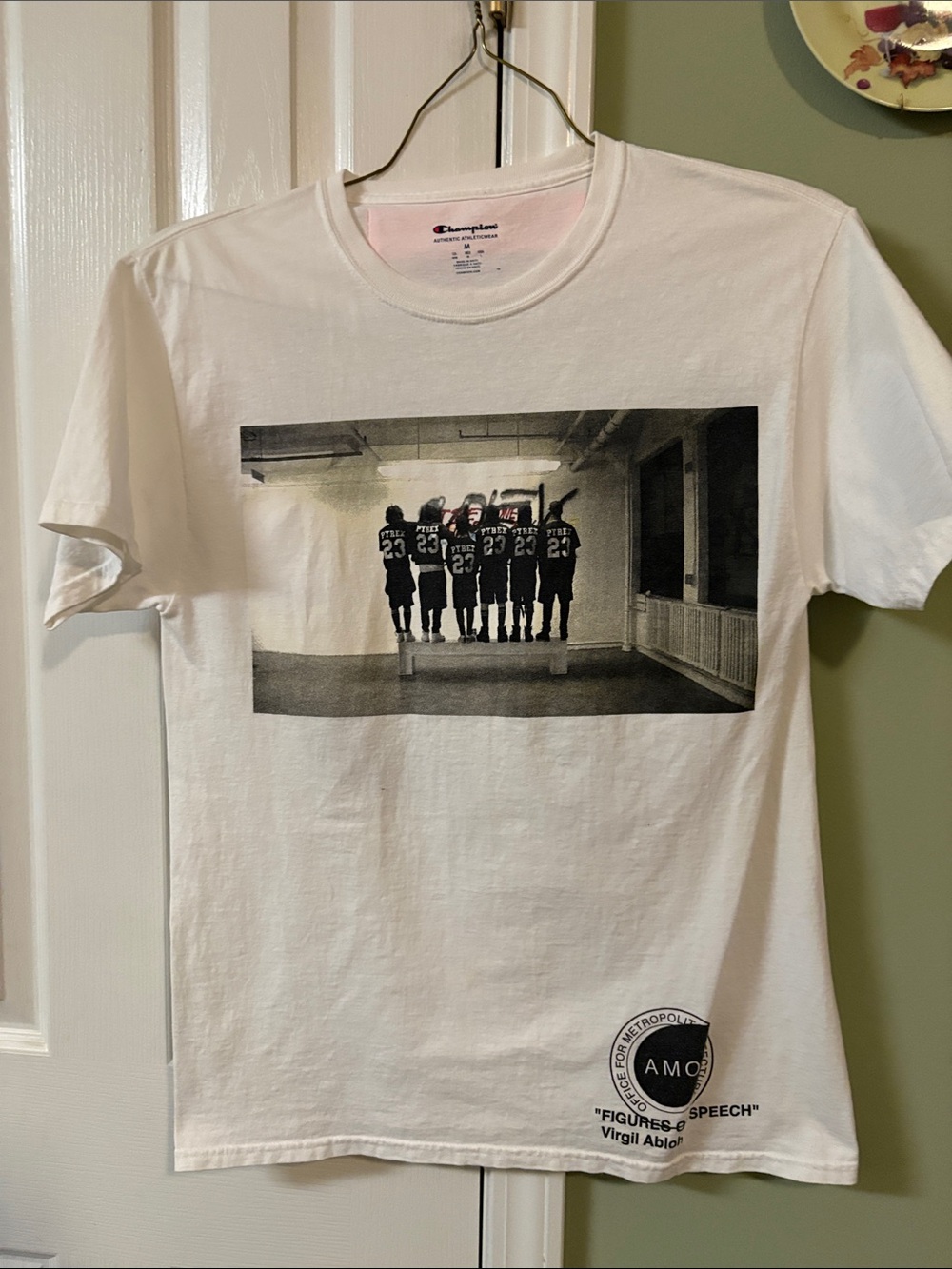 Champion White Crewneck T-Shirt with Black Photo Graphic